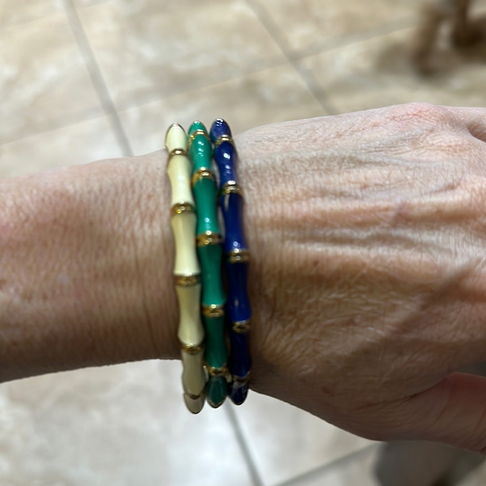 Stella and Dot bangles: navy blue, green and off white